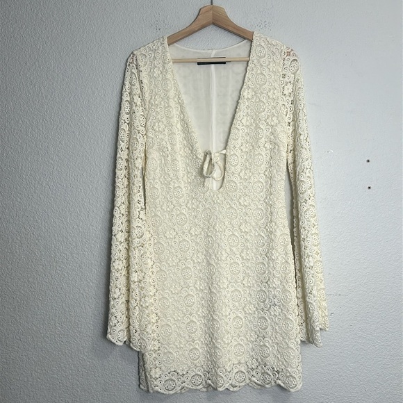 House of Harlow 1960 Revolve Birkin Mini Lace Dress Ivory Womens Medium Wedding - Picture 2 of 13